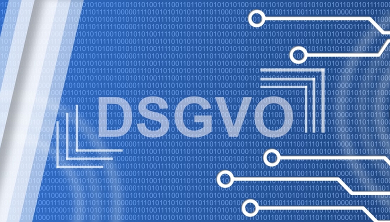 Grafik mit dem Text "DSGVO" vor binärem Hintergrund
