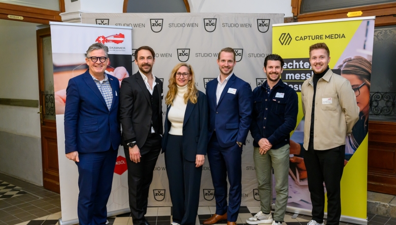 V.l.n.r.: Urs Weber (HKSÖL), Thomas Felber (V-Zug), Jutta Rinderer (People's Airline), Hannes Wurzwallner und Sandro Albin (Capture Media) und Elias Krevatin (People's Airline). (Foto © Leadersnet/Helmut Tremmel)