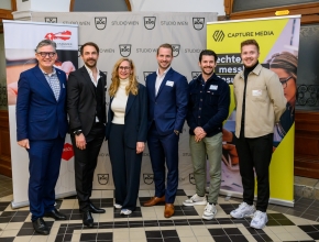 V.l.n.r.: Urs Weber (HKSÖL), Thomas Felber (V-Zug), Jutta Rinderer (People's Airline), Hannes Wurzwallner und Sandro Albin (Capture Media) und Elias Krevatin (People's Airline). (Foto © Leadersnet/Helmut Tremmel)